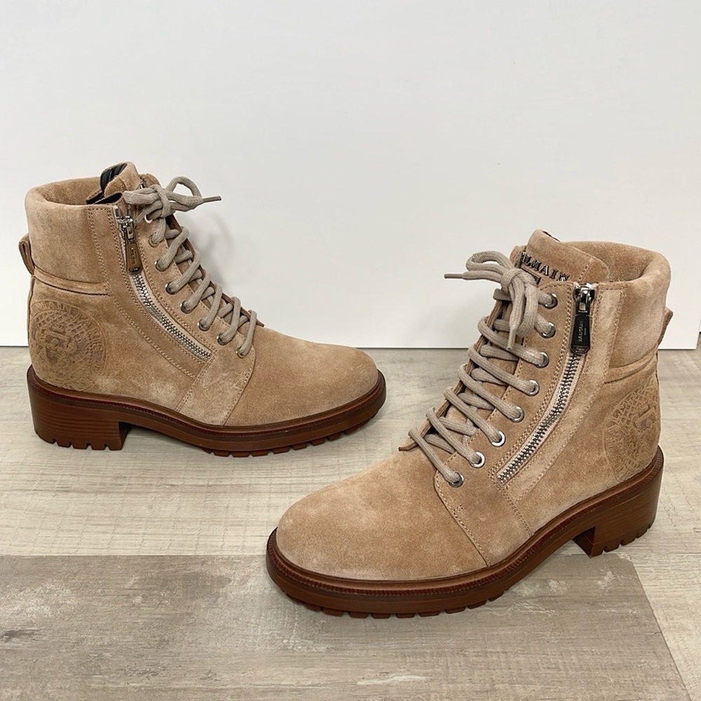 Balmain Tan Suede Ranger Army Lace-up Boots - Picture 1 of 16